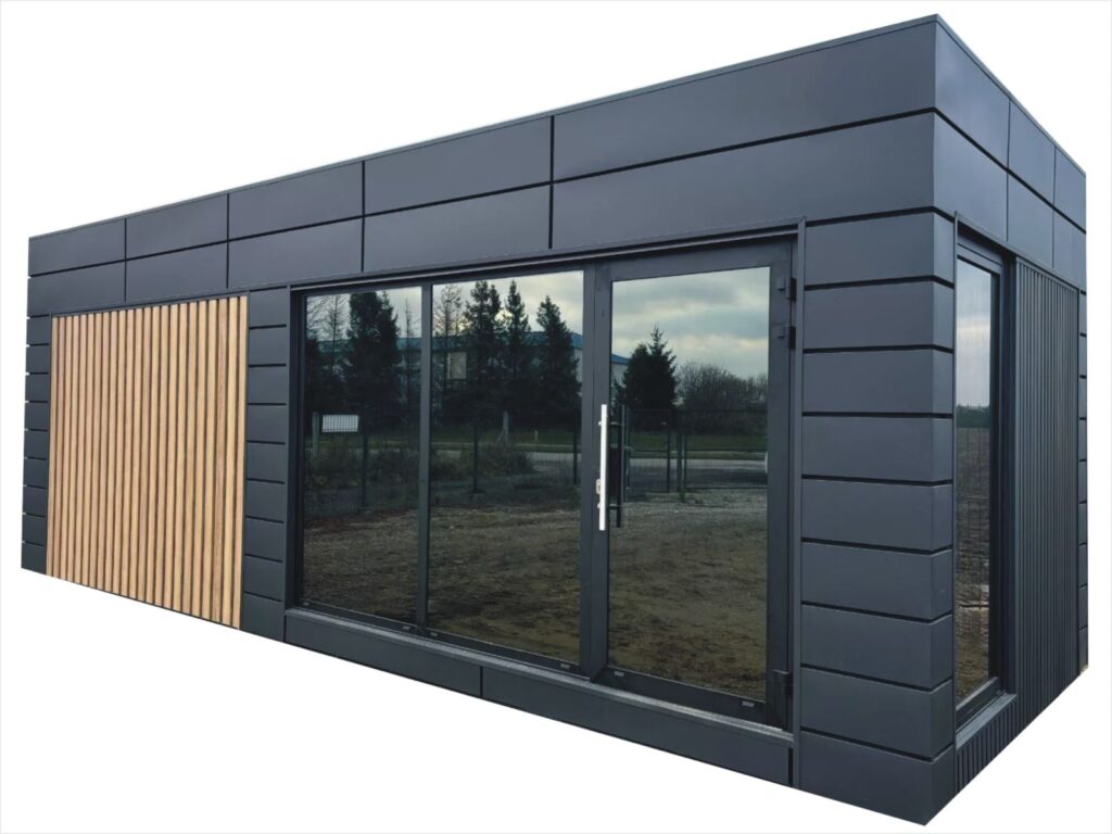 Gartenhaus aus Container bauen kaufen Gästehaus 20 Fuß Gartenbüro Genehmigung Baugenehmigung isoliert beheizt Preise Containerbüro mit WC Bad Küche