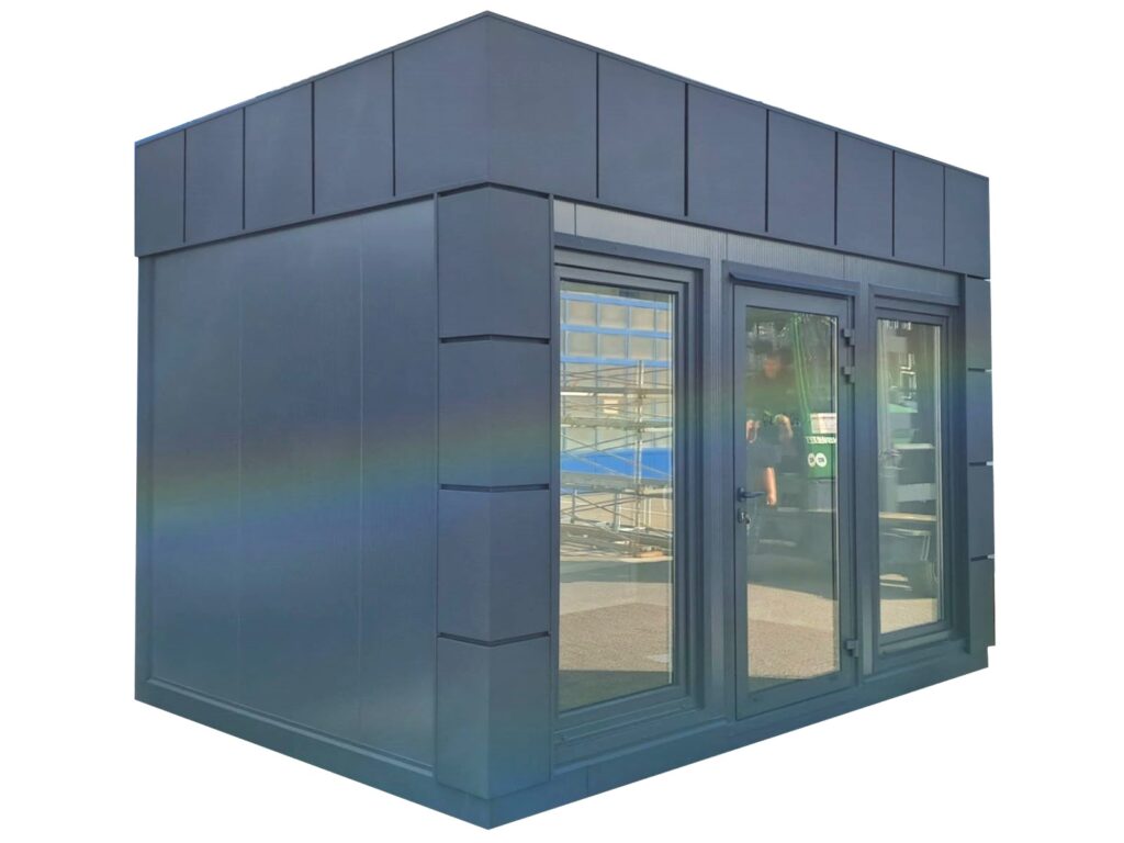 Gartenhaus klein modern kaufen Flachdach winterfest isoliert Angebot Gartenhäuser Design Cube fertig Büro Home-Office 3x3m 3x4m 5x3 6x3 7x3 mit WC Bad Küche