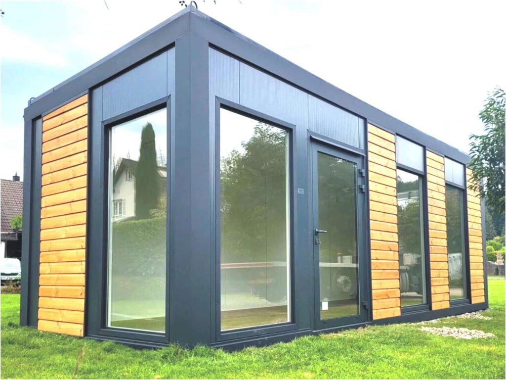 Gartenhaus winterfest isoliert modern Flachdach kaufen Angebot Gartenhäuser Design Cube neu fertig Büro Home-Office 3x3m 3x4m 5x3 6x3 7x3 8x3 mit WC Bad Küche