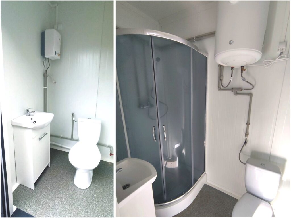 Xcontainer innen Standard WC mit Waschbecken oder Bad mit Dusche WC Waschbecken Warmwasseraufbereitung