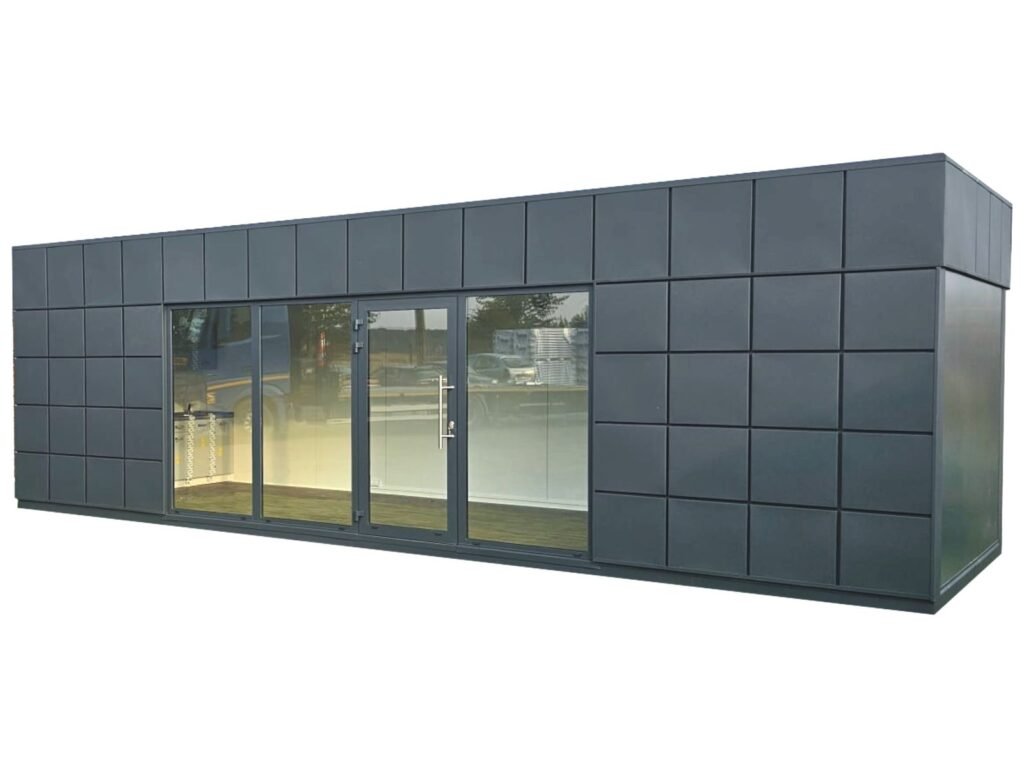 Verkaufscontainer kaufen Kiosk Hofladen Imbiss Container Bäckerei Lebensmittel aufstellen Verkaufspavillon Container Kosten Preise Glasfront Imbisspavillon